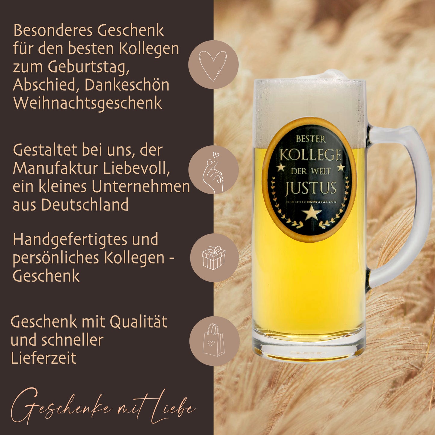 Bierglas Gravur Kollege Name Geschenk Geburtstag Abschied Rente Ruhestand Bierkrug personalisiert Geburtstagsgeschenk I Manufaktur Liebevoll