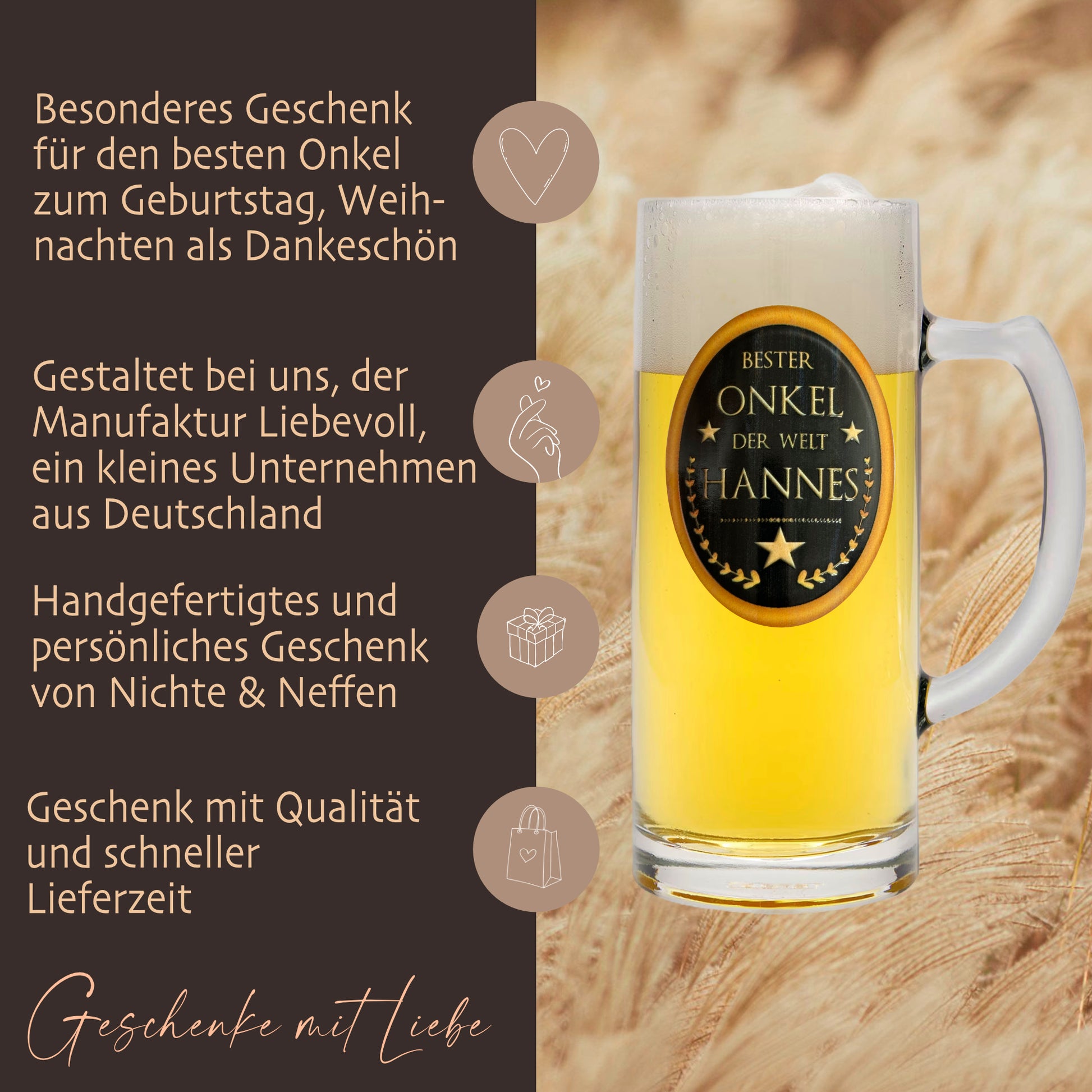 Bierglas mit Namen für den Onkel zum Geburtstag