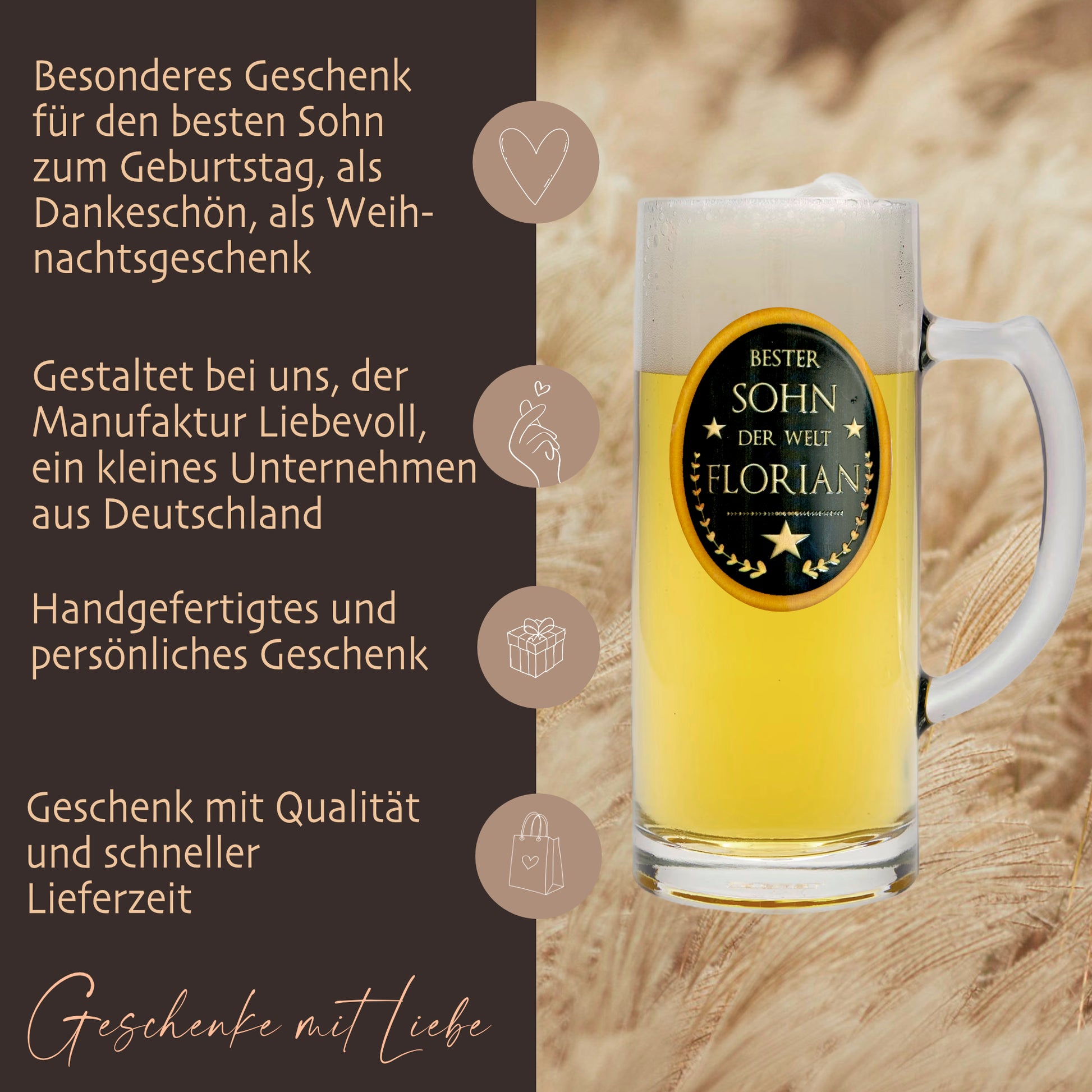 Bierglas Gravur Sohn Name Geschenk Geburtstag Bierkrug personalisiert Geburtstagsgeschenk I Manufaktur Liebevoll