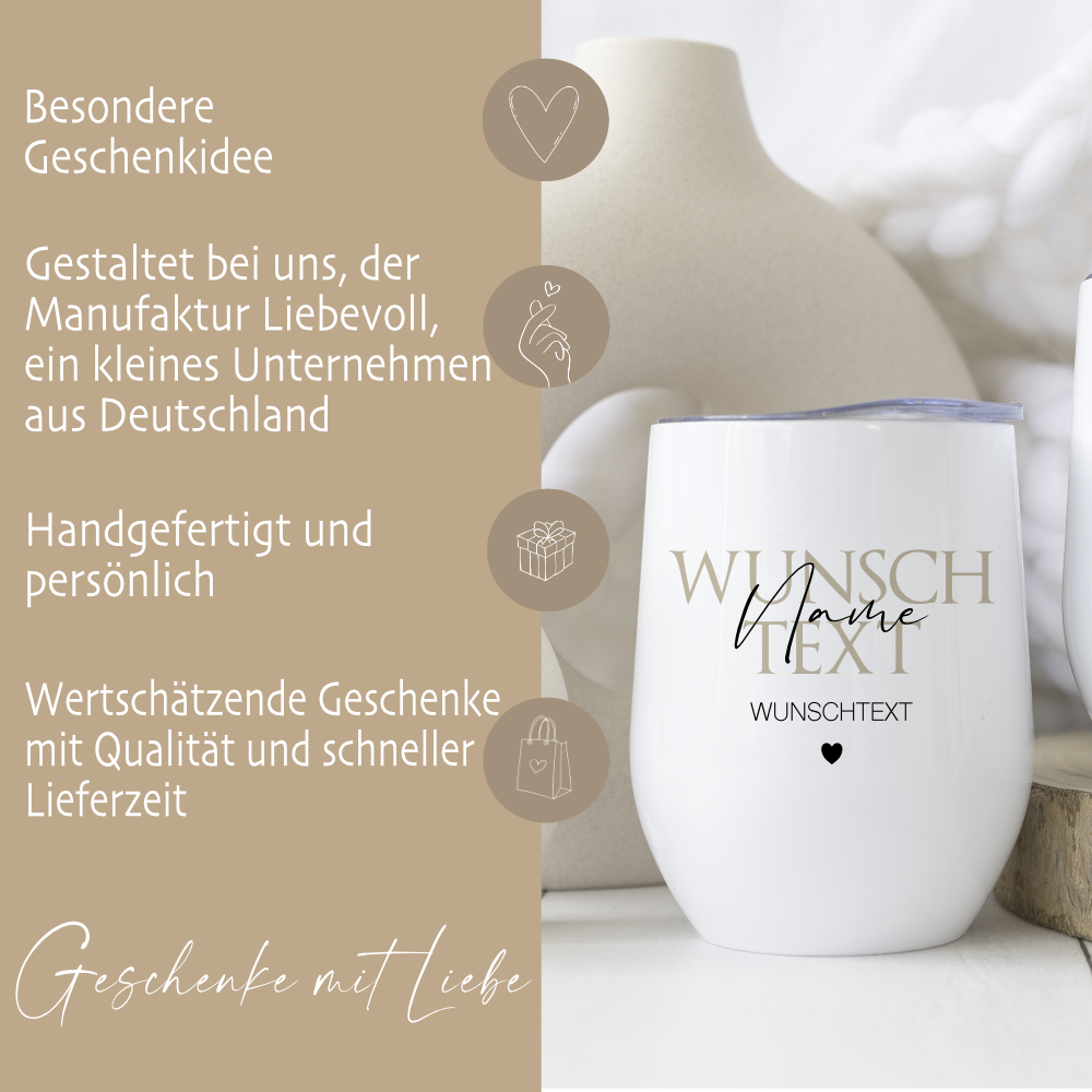 Personalisierter Weinbecher Herzensmensch und Wunschtext aus Edelstahl