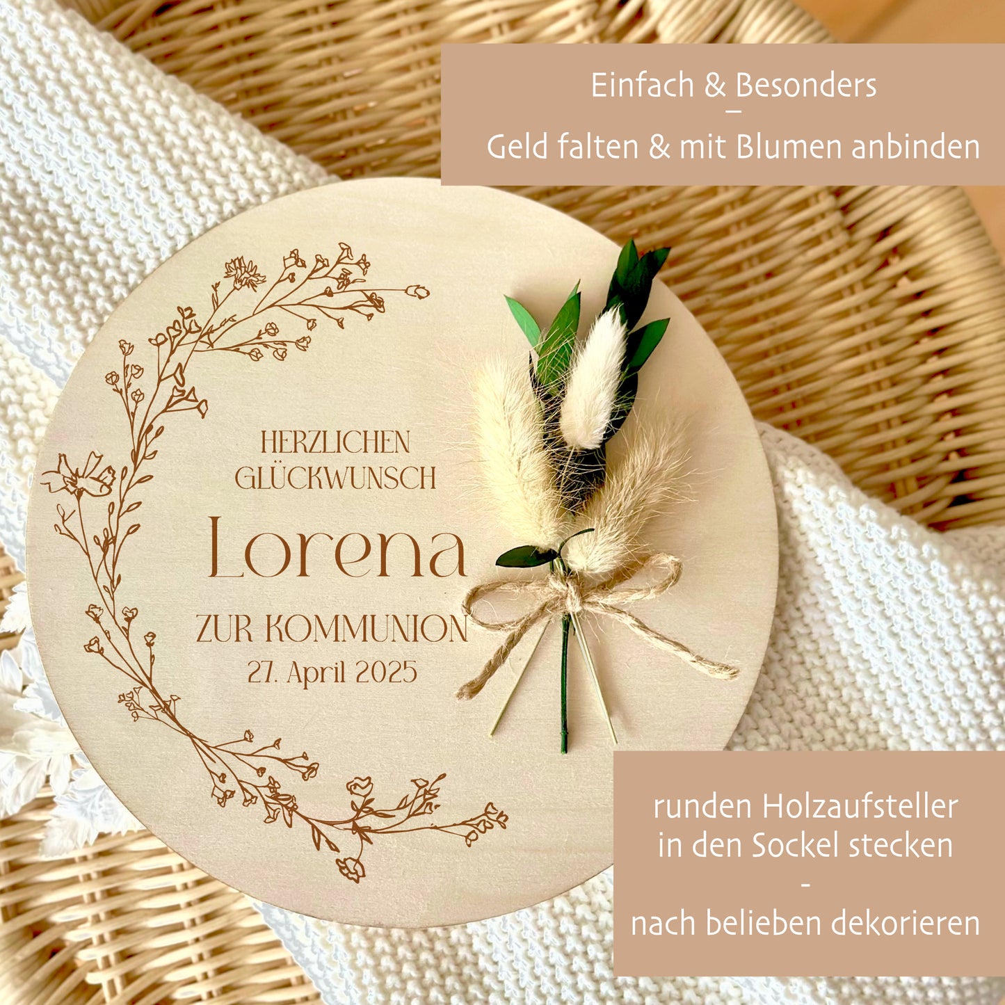 Personalisiertes Geldgeschenk aus Holz zur Konfirmation mit Name Kommunion Geschenk Jugendweihe Geld Geschenk Firmung für Mädchen u. Jungen