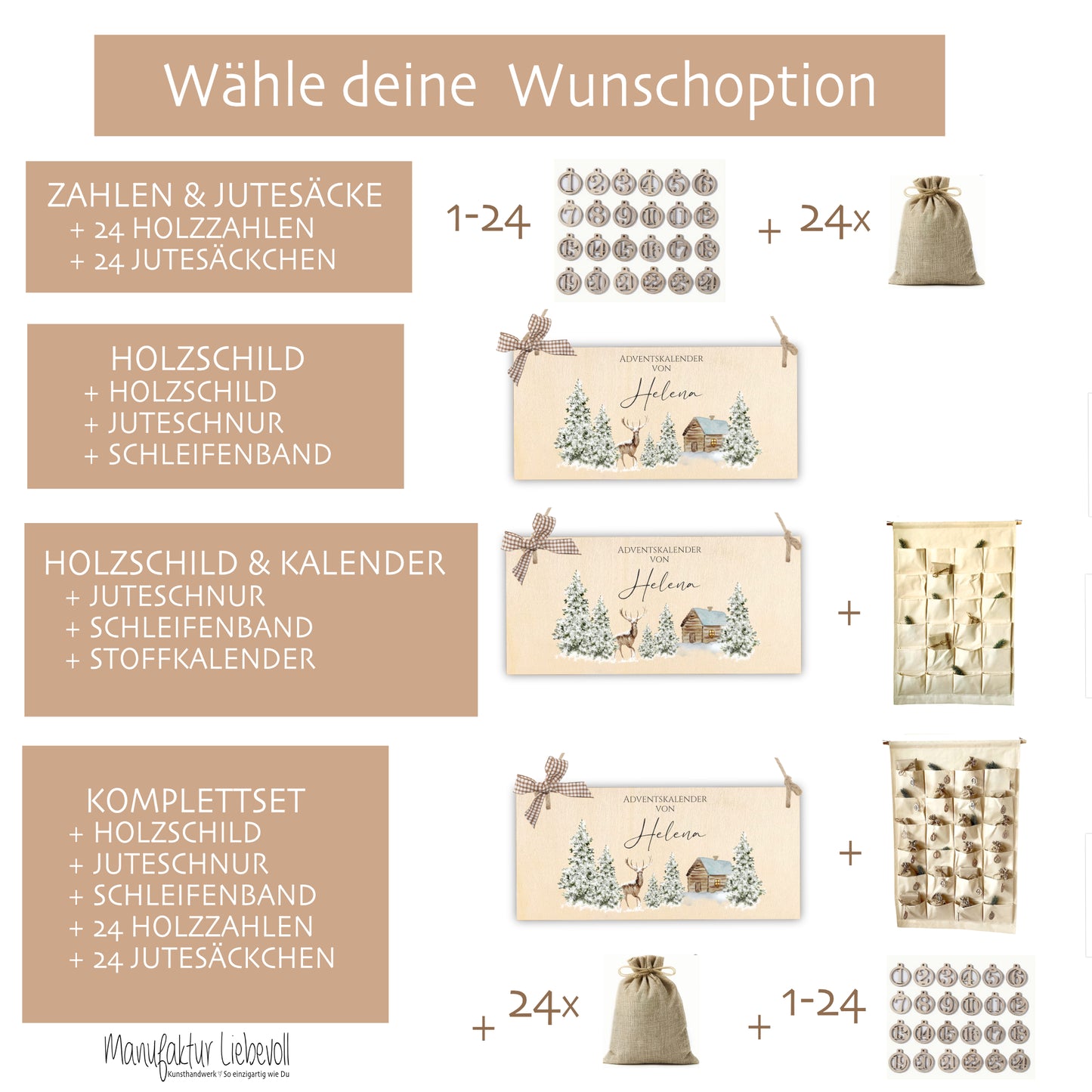 Adventskalender mit Namen zum Befüllen Stoff Adventskalender Winterlandschaft Geschenk Frauen Männer Kinder