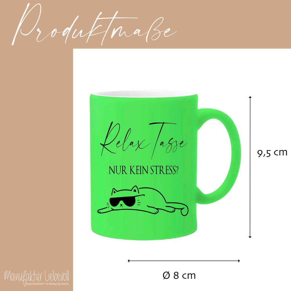 Relax Tasse Nur kein Stress, Katzen Tasse mit Spruch | 4 Tassenfarben zur Auswahl