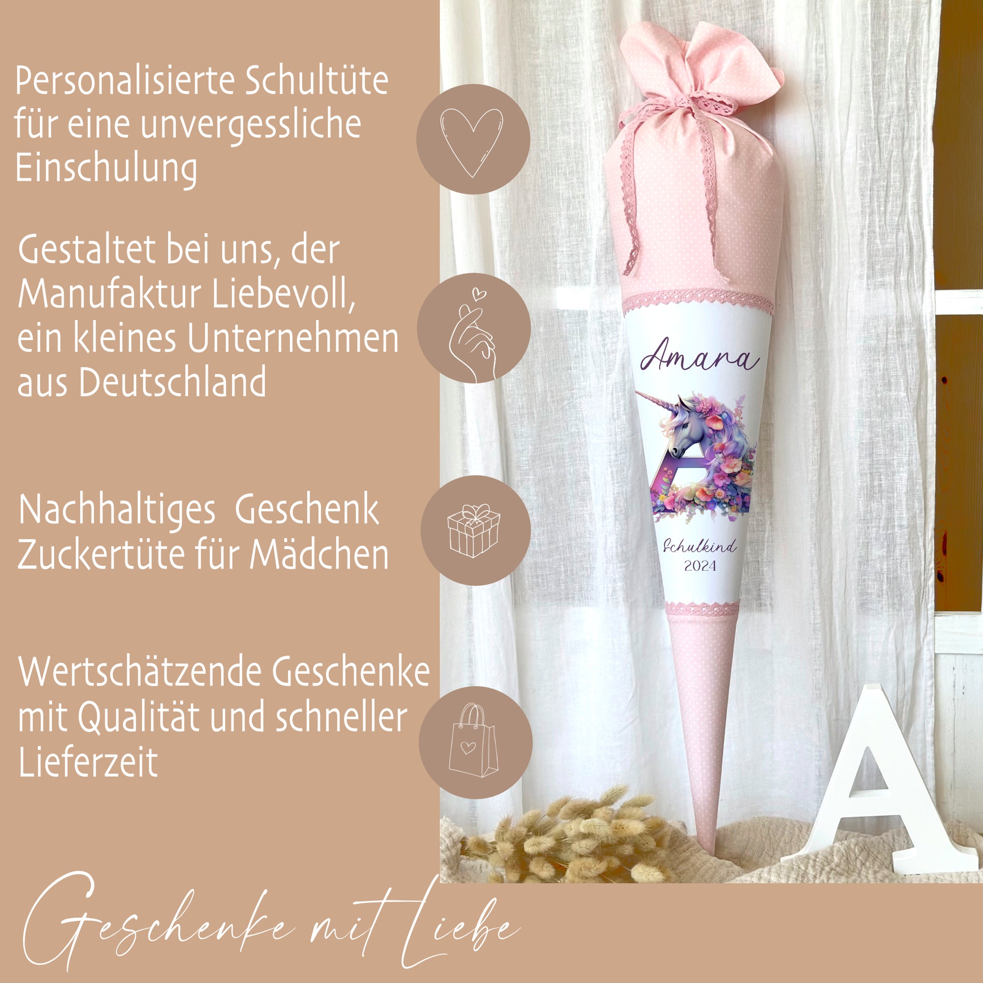 Einhorn Schultüte Buchstaben für Mädchen zur Einschulung