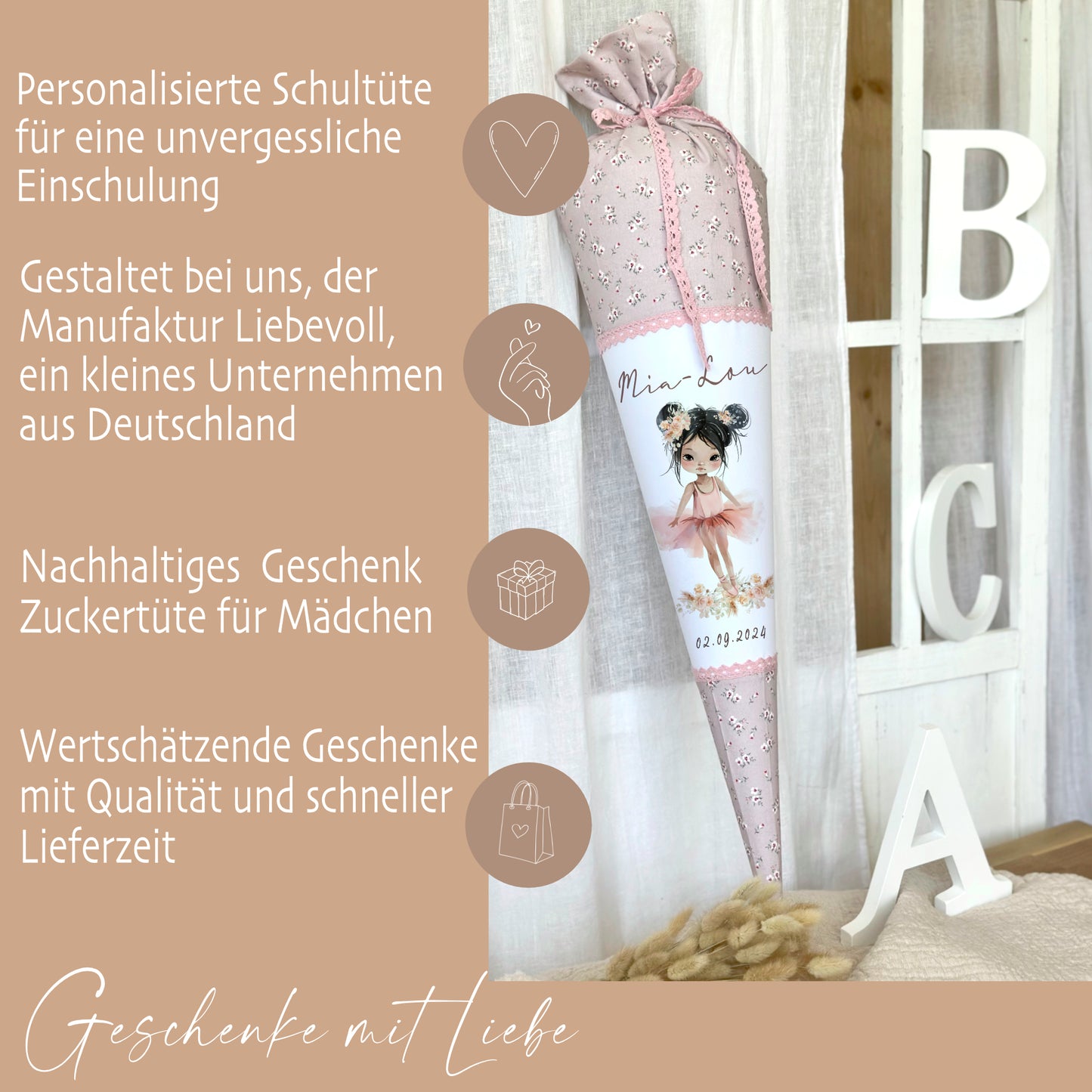 Ballerina Schultüte Mädchen zur Einschulung mit Namen