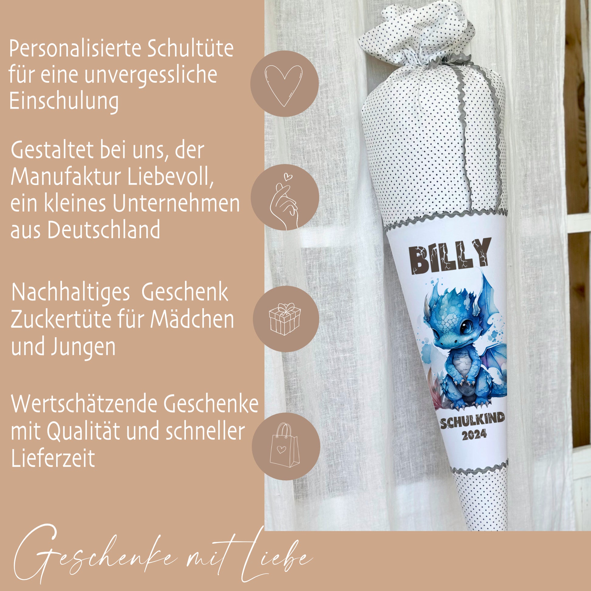Drachen Schultüte mit Namen für Jungen zur Einschulung