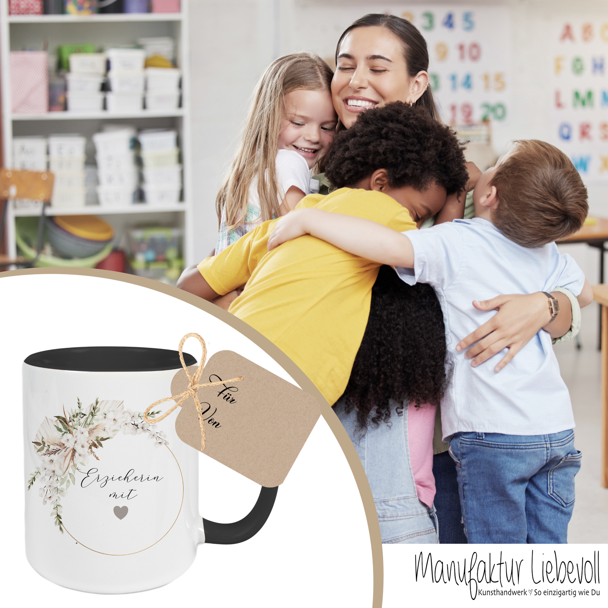 Tasse Erzieherin mit Herz als Geschenk zum Abschied Dankeschön