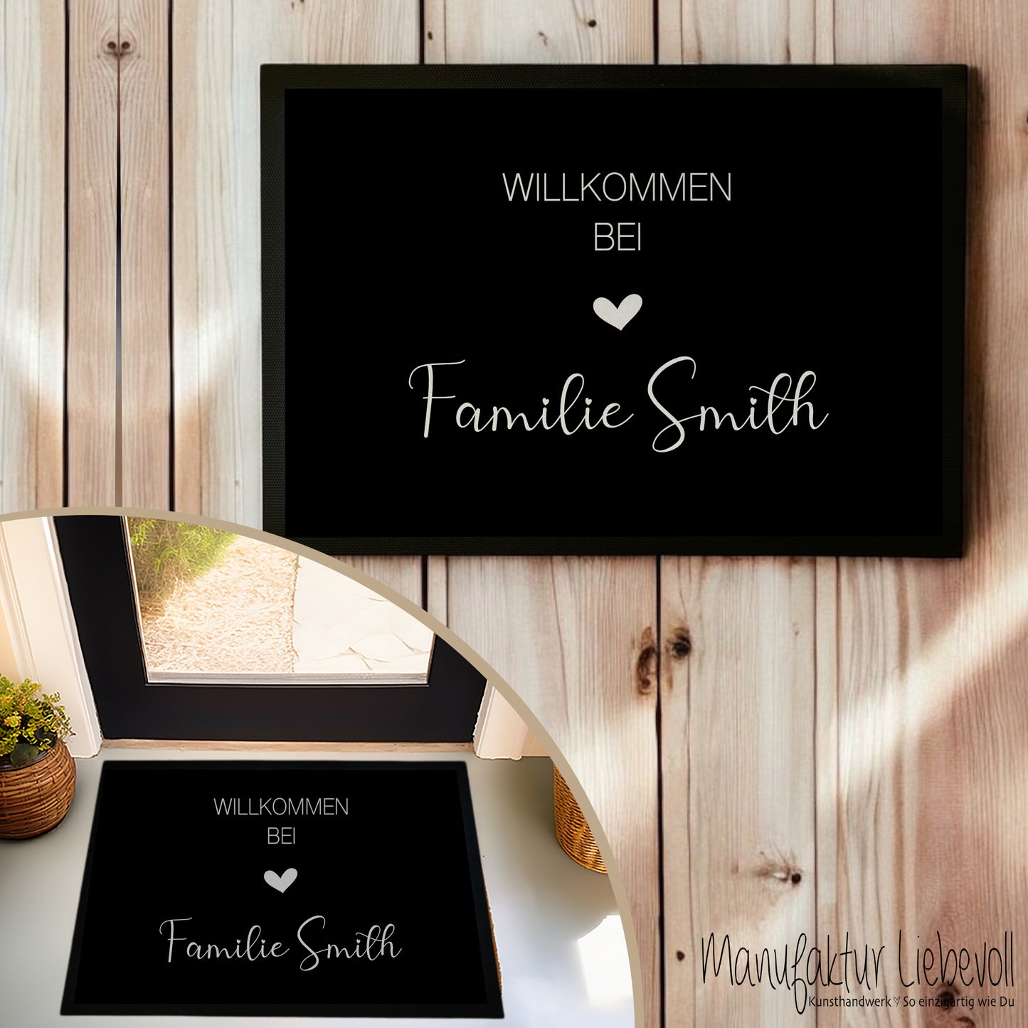 Fußmatte personalisiert mit dem Namen der Familie | Optional als Set mit Türschild erhältlich