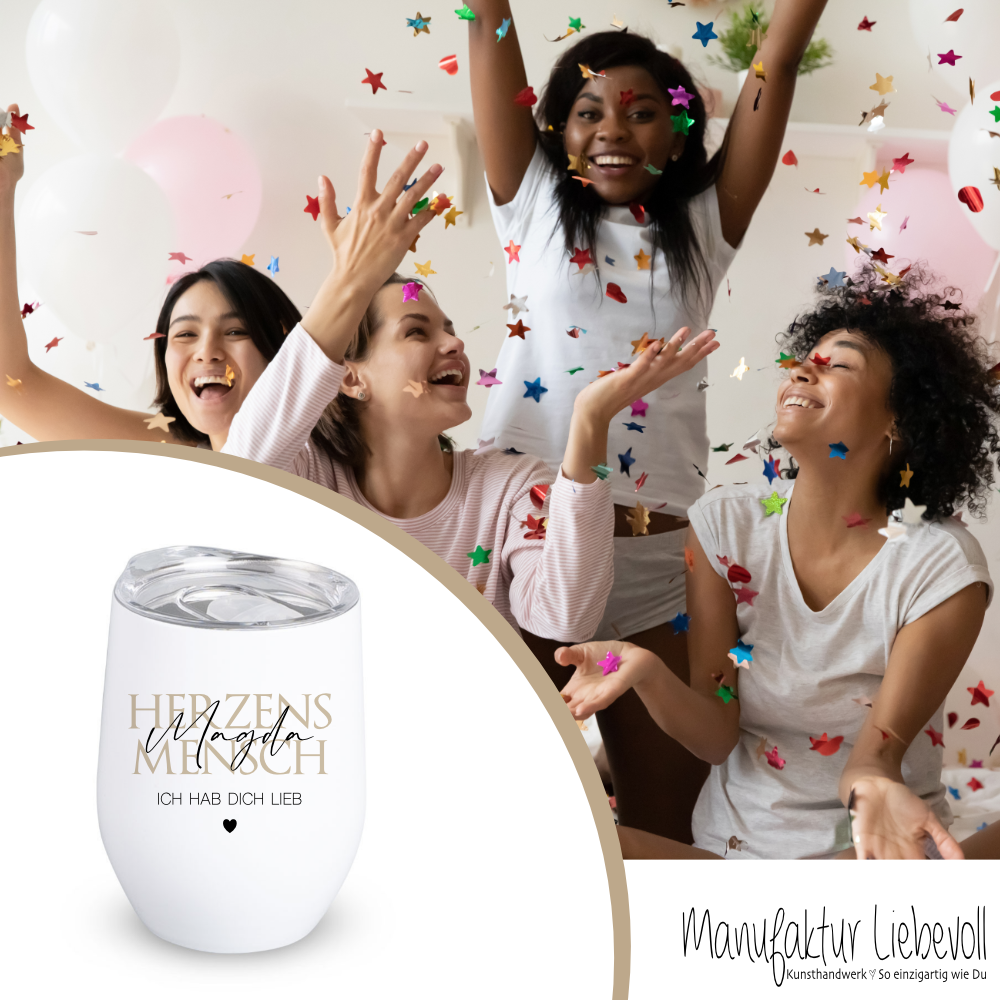 Personalisierter Weinbecher Herzensmensch und Wunschtext aus Edelstahl