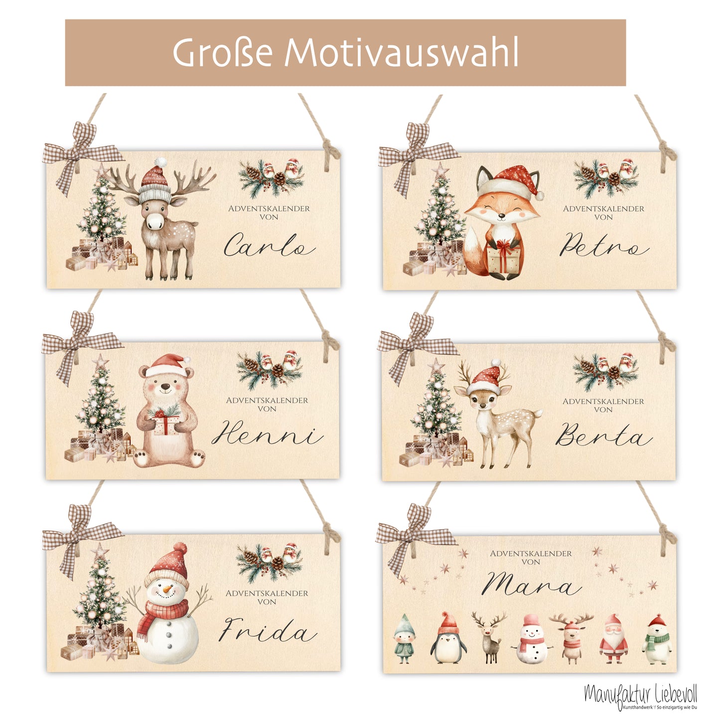 XL Adventskalender "Elch" mit Namen aus Stoff mit Holzschild, Zahlen & Jutesäckchen personalisierter Kinder Adventskalender Befüllen Mädchen Jungen