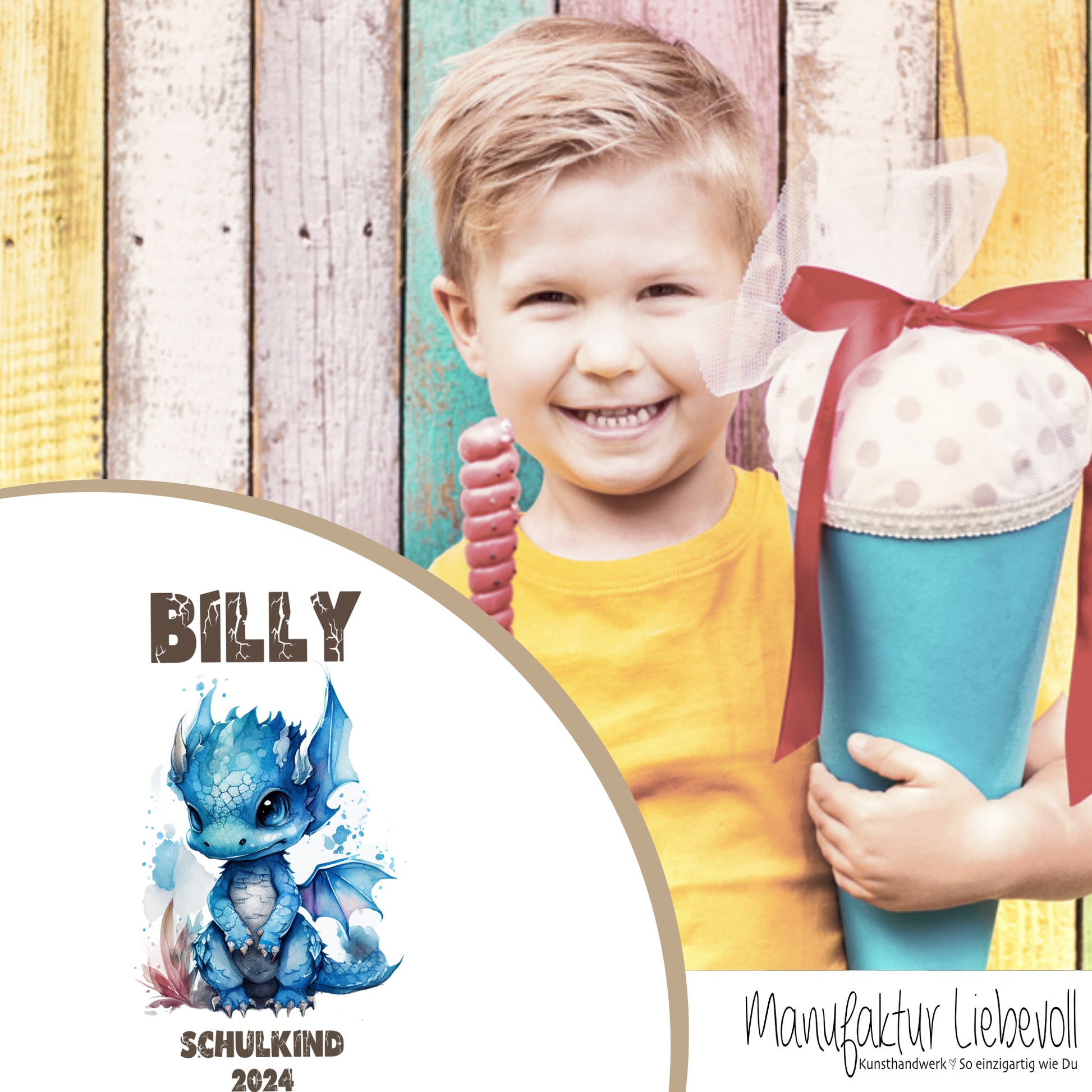 Drachen Schultüte mit Namen für Jungen zur Einschulung