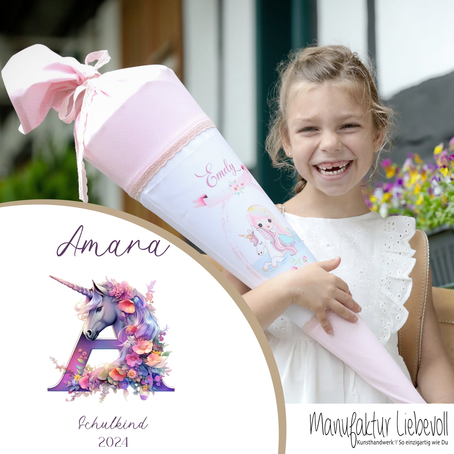 Einhorn Schultüte Buchstaben für Mädchen zur Einschulung