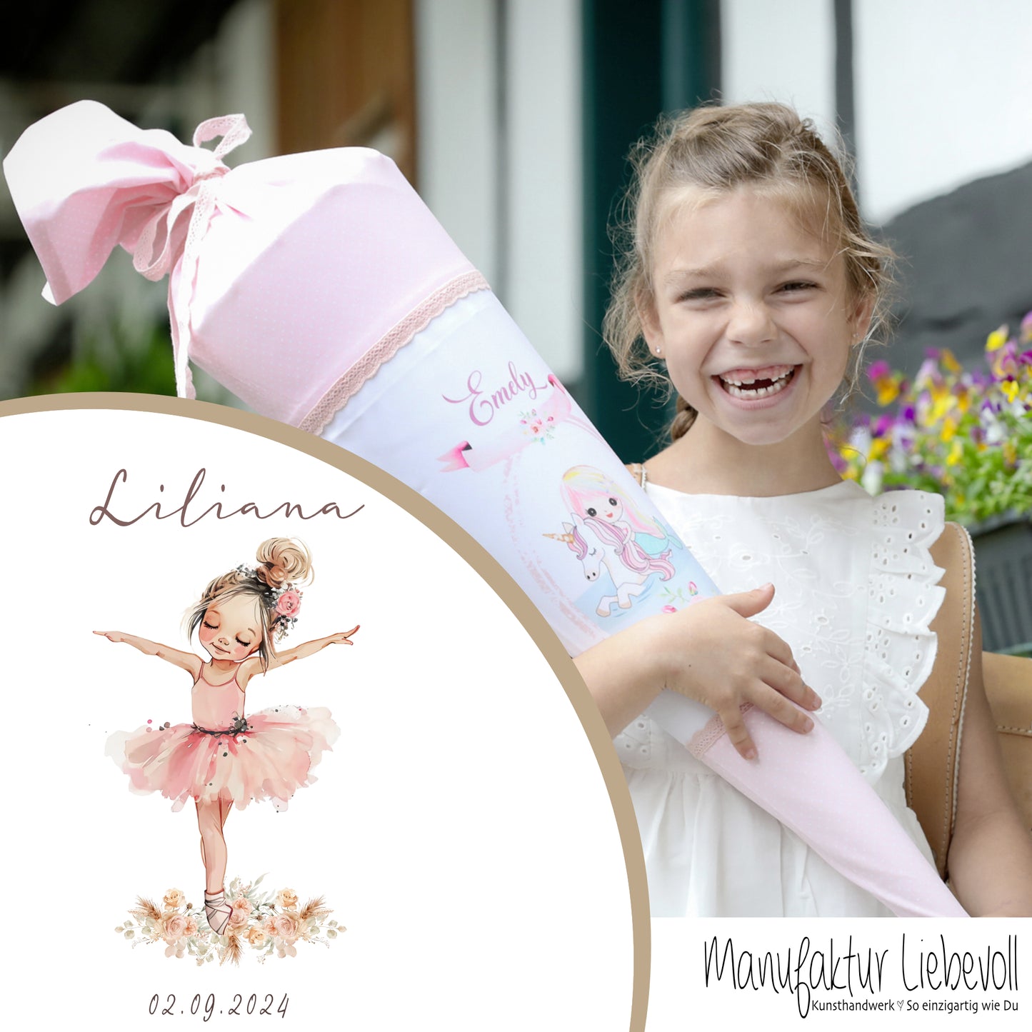 Ballerina Schultüte mit Namen, Zuckertüte für Mädchen