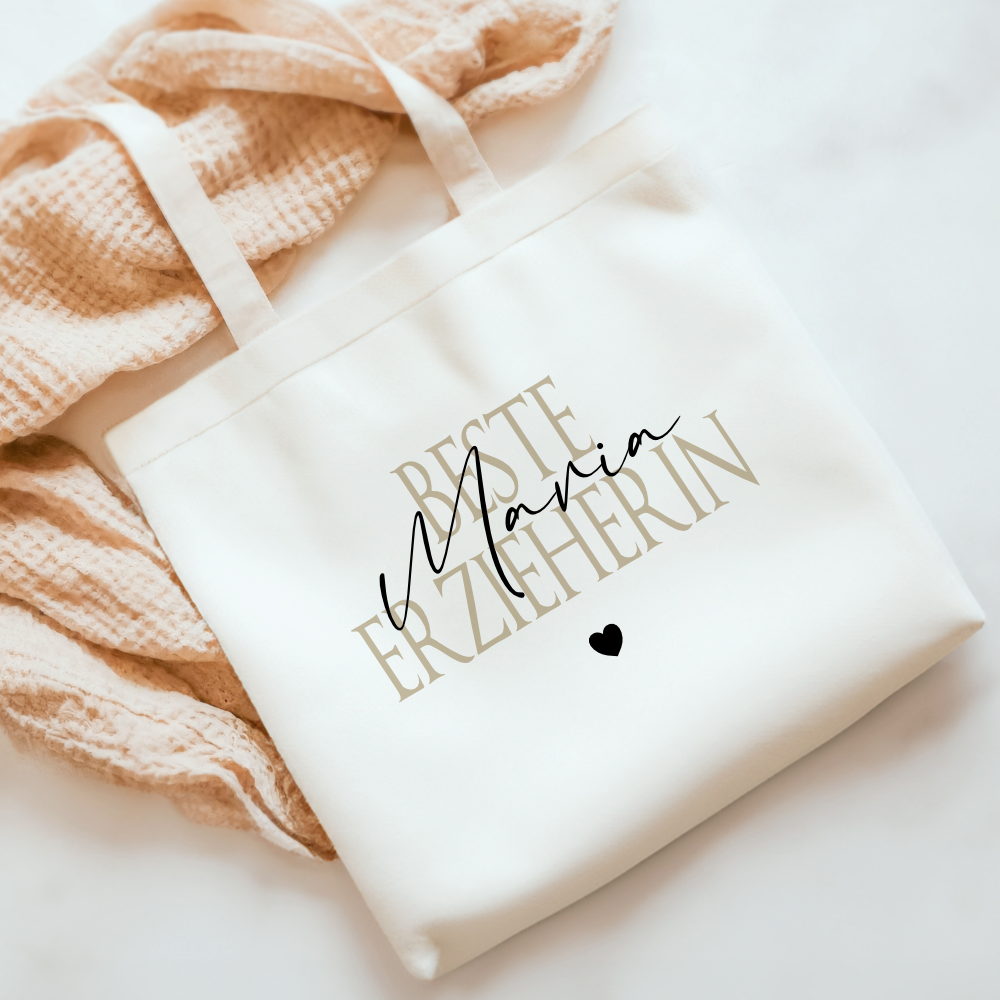 Personalisierter Stoffbeutel, 3 Motive: Beste Erzieherin, Beste Lehrerin, Beste Hebamme