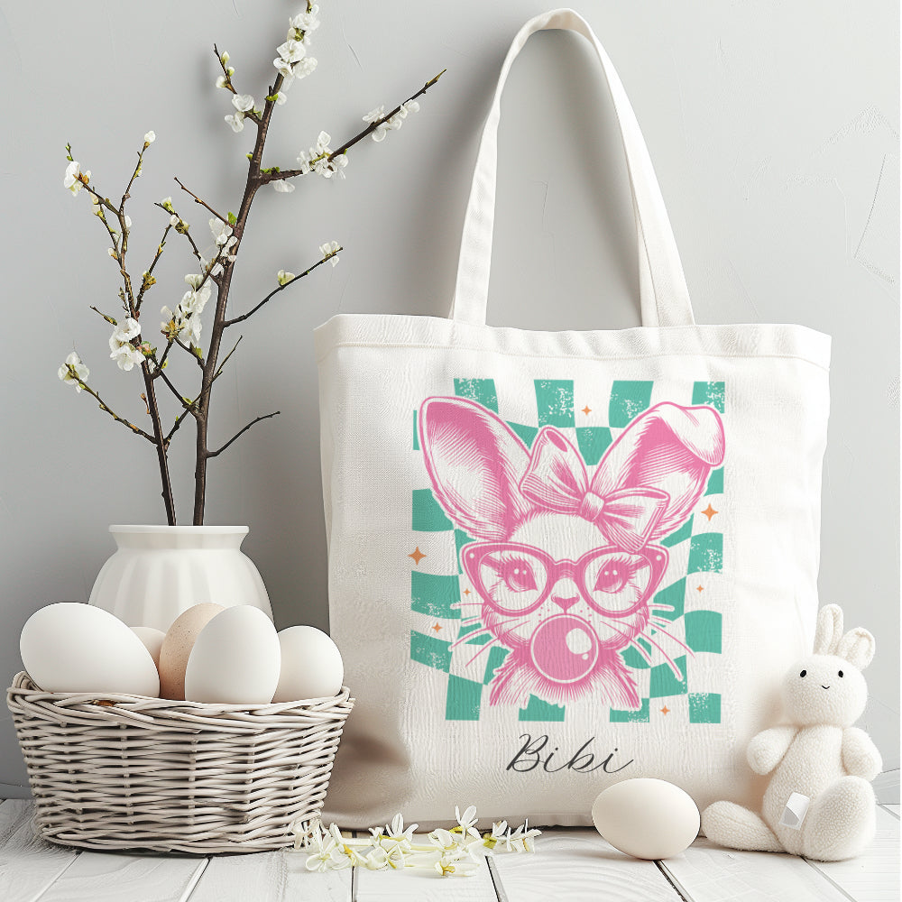Stoffbeutel mit Namen bedruckt,  Motive: Osterohren, Bubble Gum Osterhasen