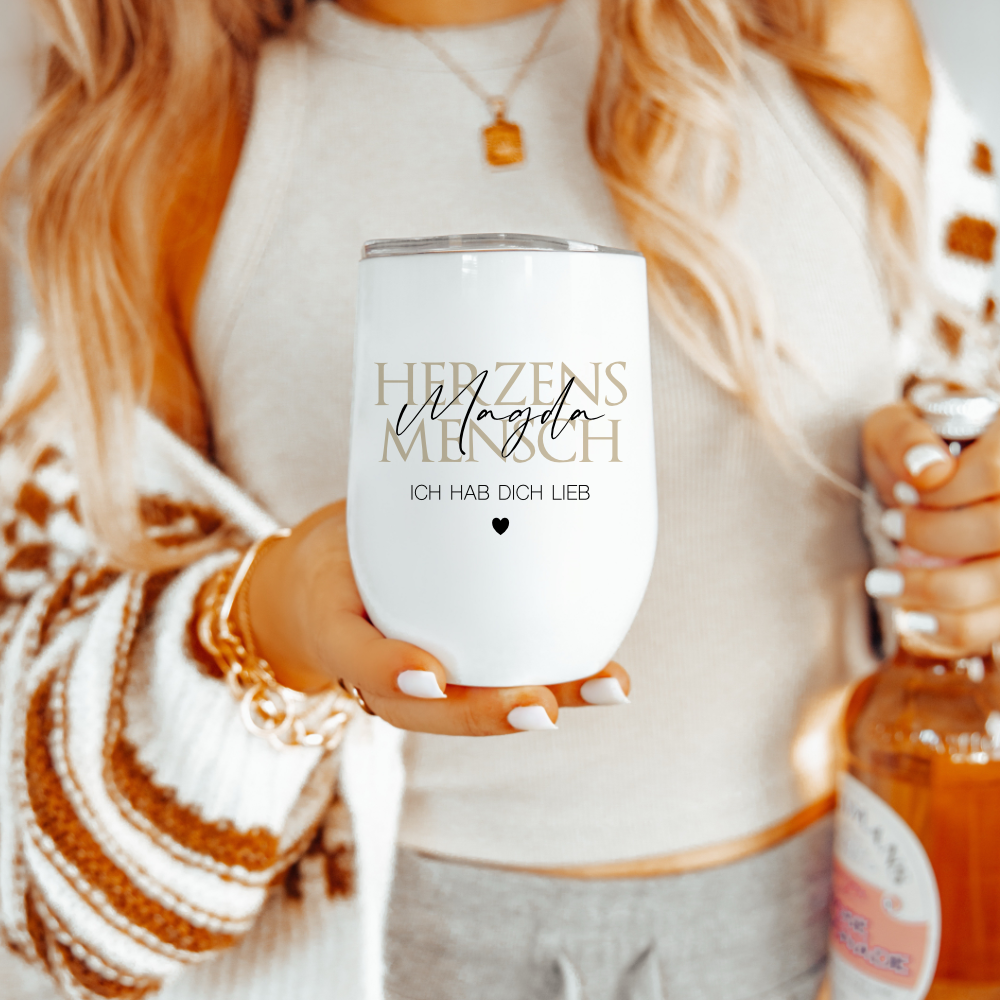 Personalisierter Weinbecher Herzensmensch und Wunschtext aus Edelstahl