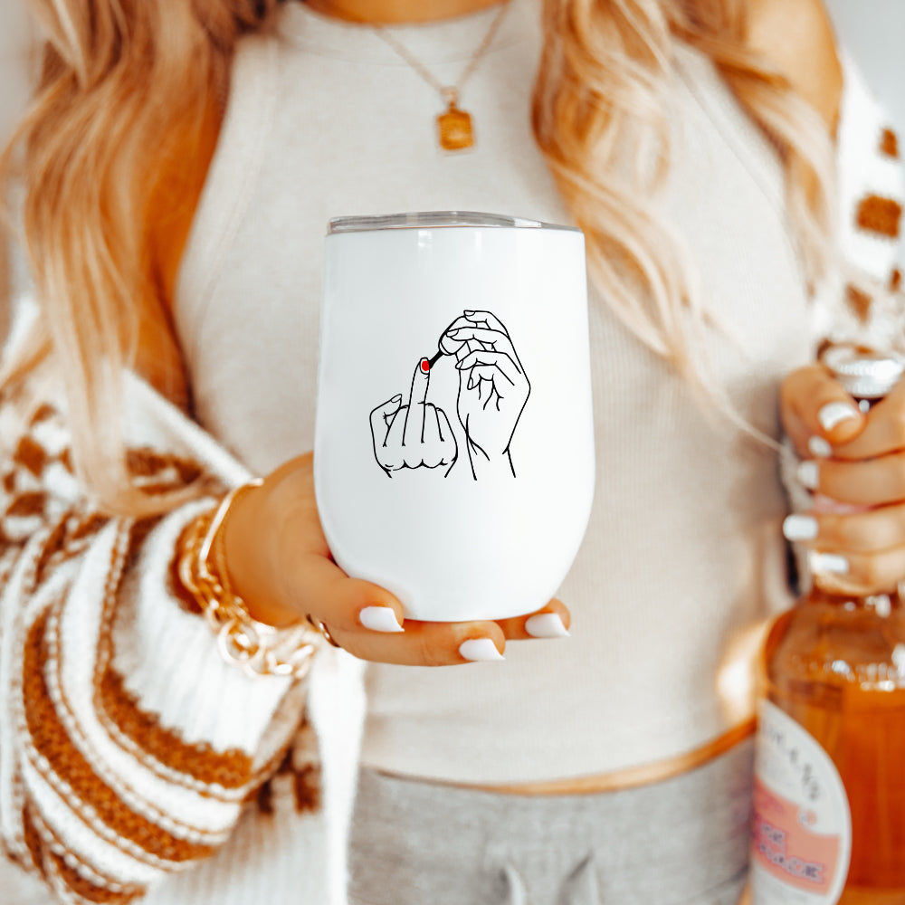 Weinglas to go mit Deckel, Thermobecher Edelstahl Becher, Sektbecher,  Spruch Mittelfinger Fuck