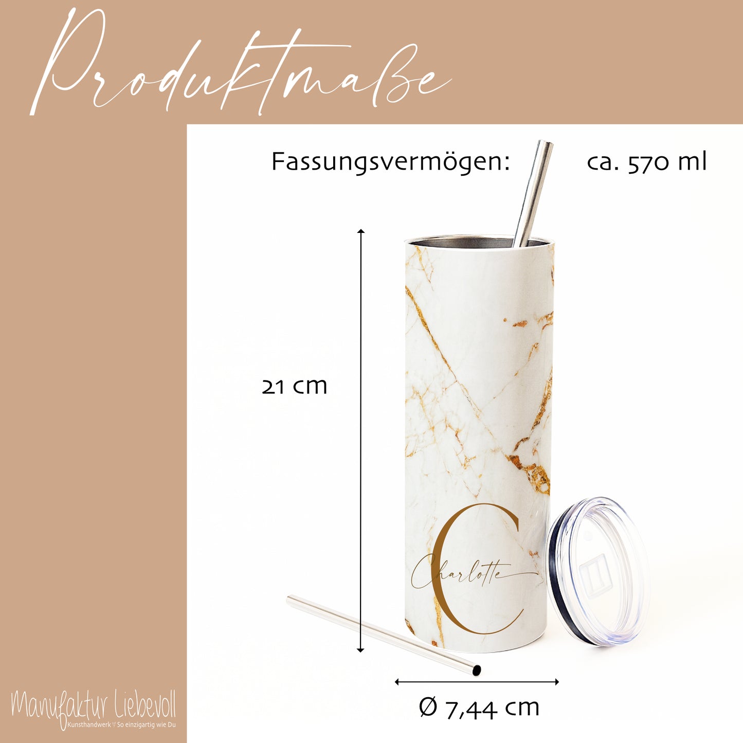 Thermobecher personalisiert 20 oz – Edelstahl Kaffeebecher to go mit Strohhalm, Doppelwandig, Geschenk für Frauen, Beste Freundin Geschenk