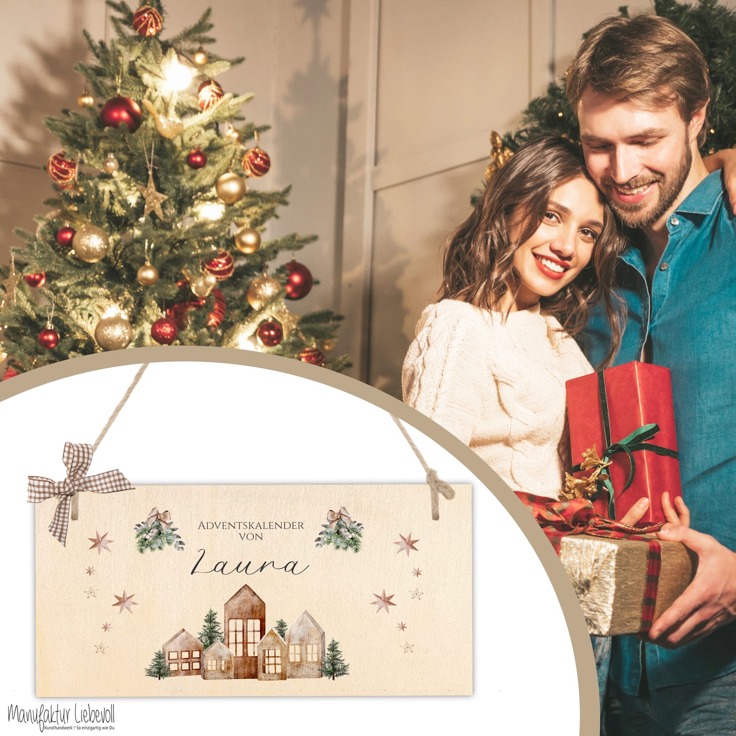 Boho Adventskalender mit Namen personalisiert vintage Stoff Adventskalender zum Befüllen Kalender Geschenk Frauen Männer Kinder Familie