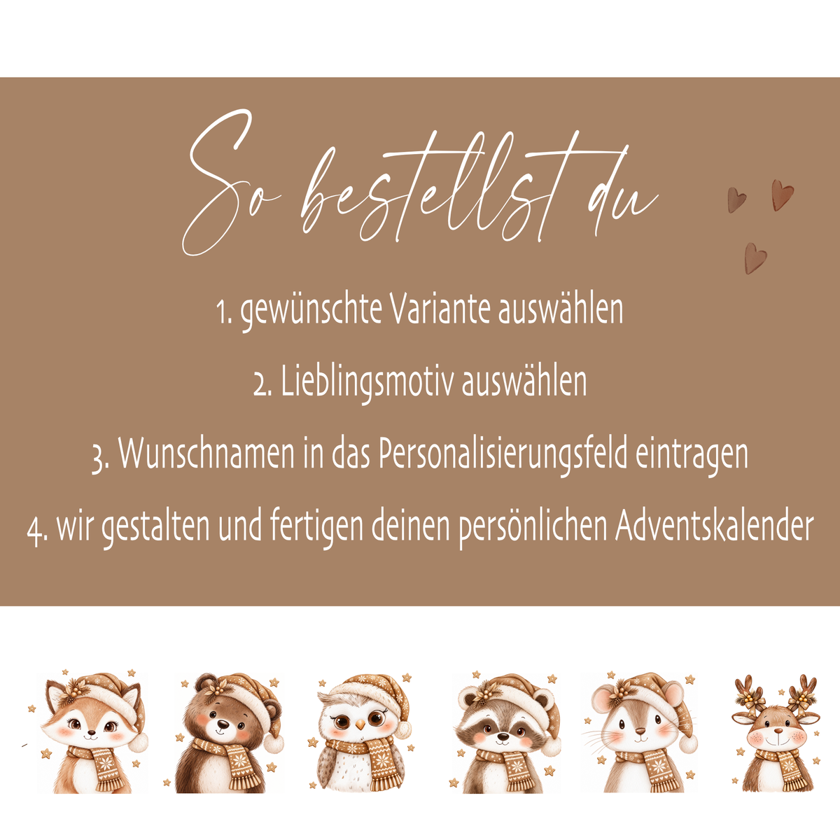 Personalisierter Adventskalender aus Holz mit Namen – 6 Tiermotive