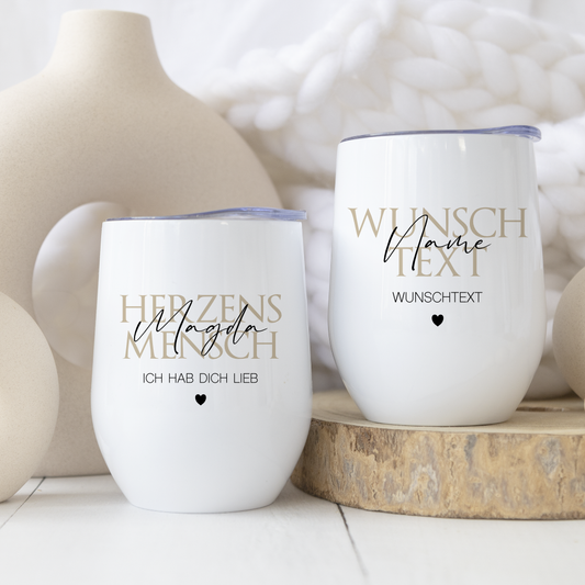 Personalisierter Weinbecher Herzensmensch und Wunschtext aus Edelstahl
