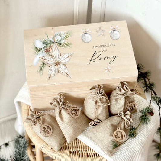 Personalisierter Adventskalender aus Holz mit Namen zum Befüllen für Frauen, Mädchen, Männer, Teens