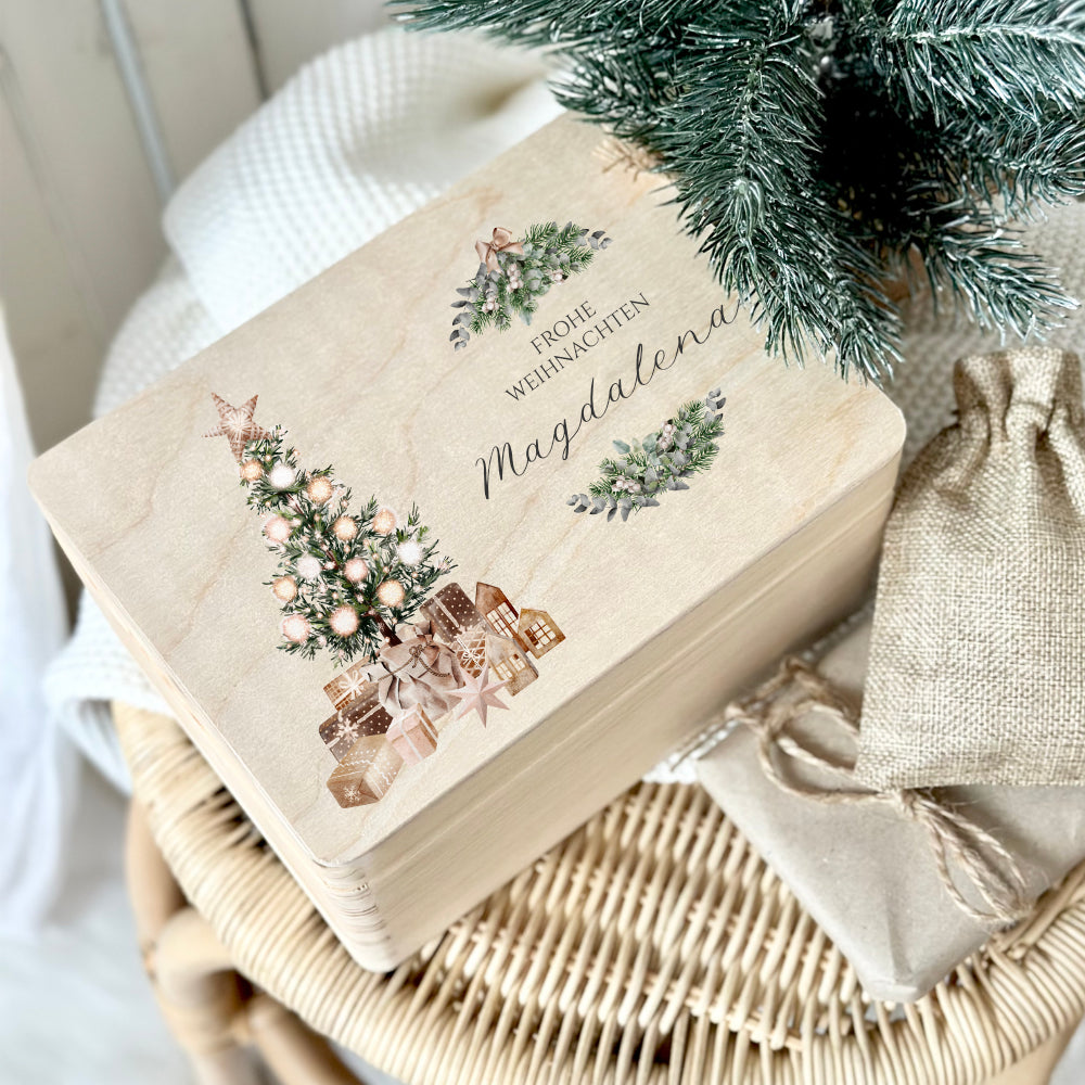 Personalisierte Heiligabend Box Holzbox Personalisiert Weihnachten Geschenk Frohe Weihnachten für Kinder Familie Frauen Freundin Holzkiste
