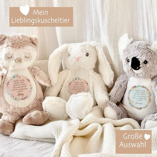 Personalisiertes Plüschtier Namen Geschenk Baby Geburt Taufe Geburtstag mit Affirmation