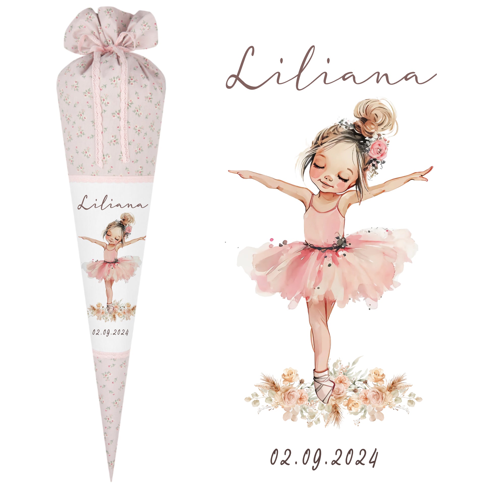 Ballerina Schultüte mit Namen, Zuckertüte für Mädchen