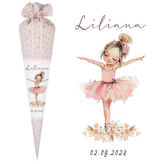 Ballerina Schultüte mit Namen, Zuckertüte für Mädchen