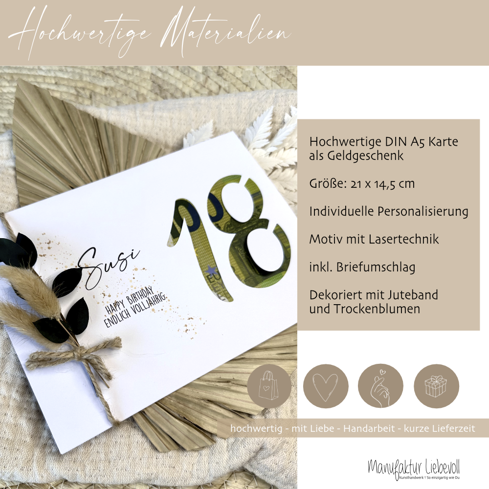 Geld Geschenk Karte 18. Geburtstag mit Namen