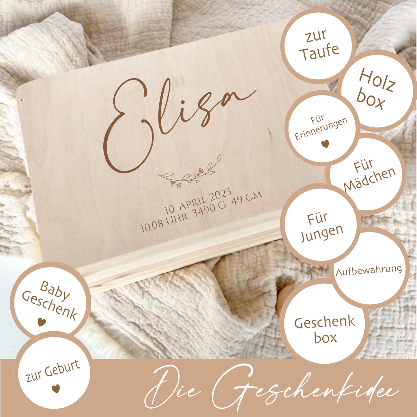 Erinnerungsbox Baby Personalisiert Baby Erinnerungskiste aus Holz Babygeschenk Geschenk zur Geburt Taufe Geburtsgeschenk Taufgeschenk Mädchen Junge