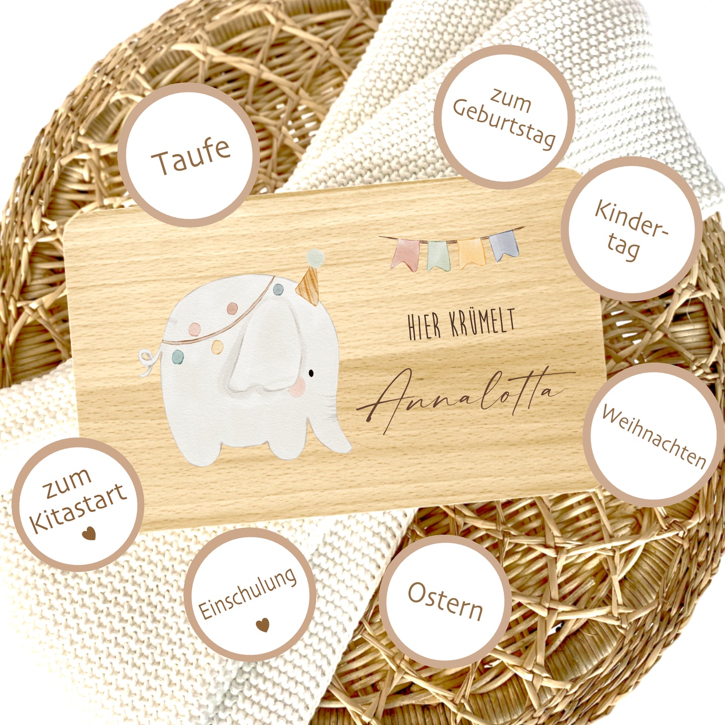 Frühstücksbrett personalisiertes Babygeschenk Geburt Taufe Baby Taufgeschenk Schneidebrett mit Namen| Große Motivauswahl