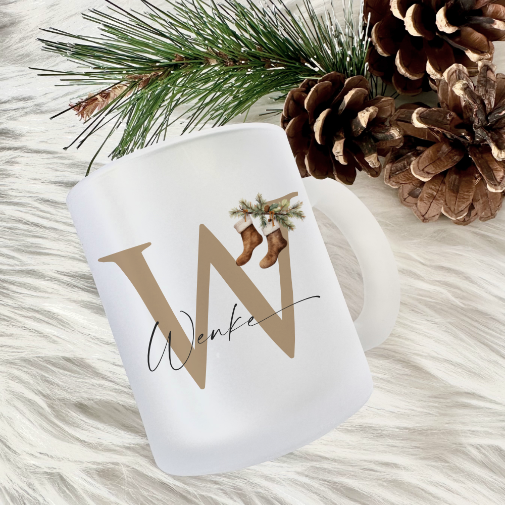 Glastasse mit Namen als Weihnachtsgeschenk für Sie und Ihn