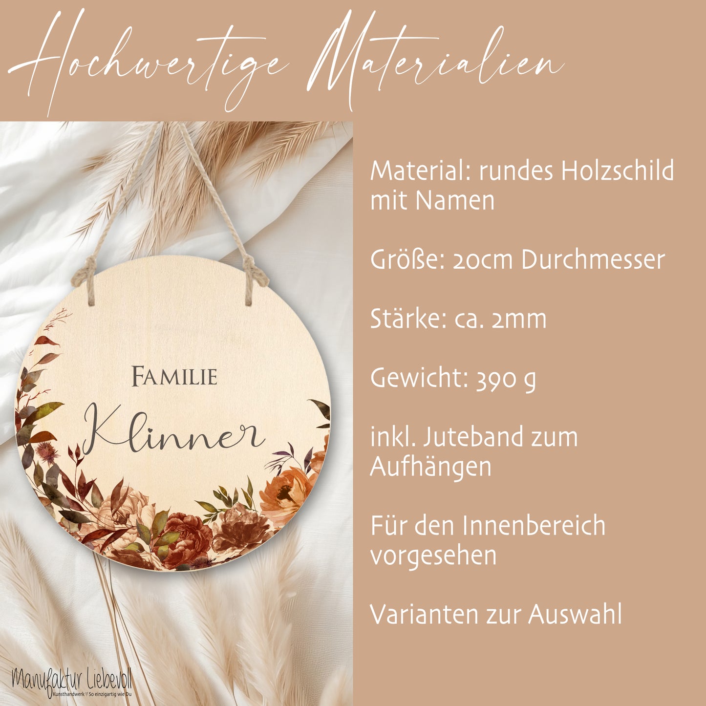 Familienschild "Wildblumen" mit dem Namen der Familie | Besondere Wohndeko u. liebevolles Geschenk für Familien "Autumn" | 3 Motivvarianten zur Auswahl