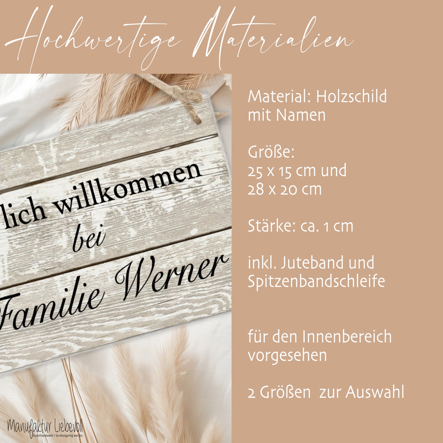 Türschild Familie personalisiertes Türschild "Herzlich Willkommen bei Familie" | Handgefertigtes Haustürschild aus Holz | 2 Größen zur Auswahl