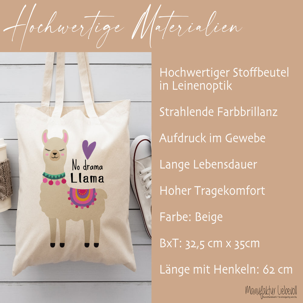 Stoffbeutel Lama Stofftasche Spruch Llamasté, Lächle... anspucken, Love ist Llamazing, No drama Llama