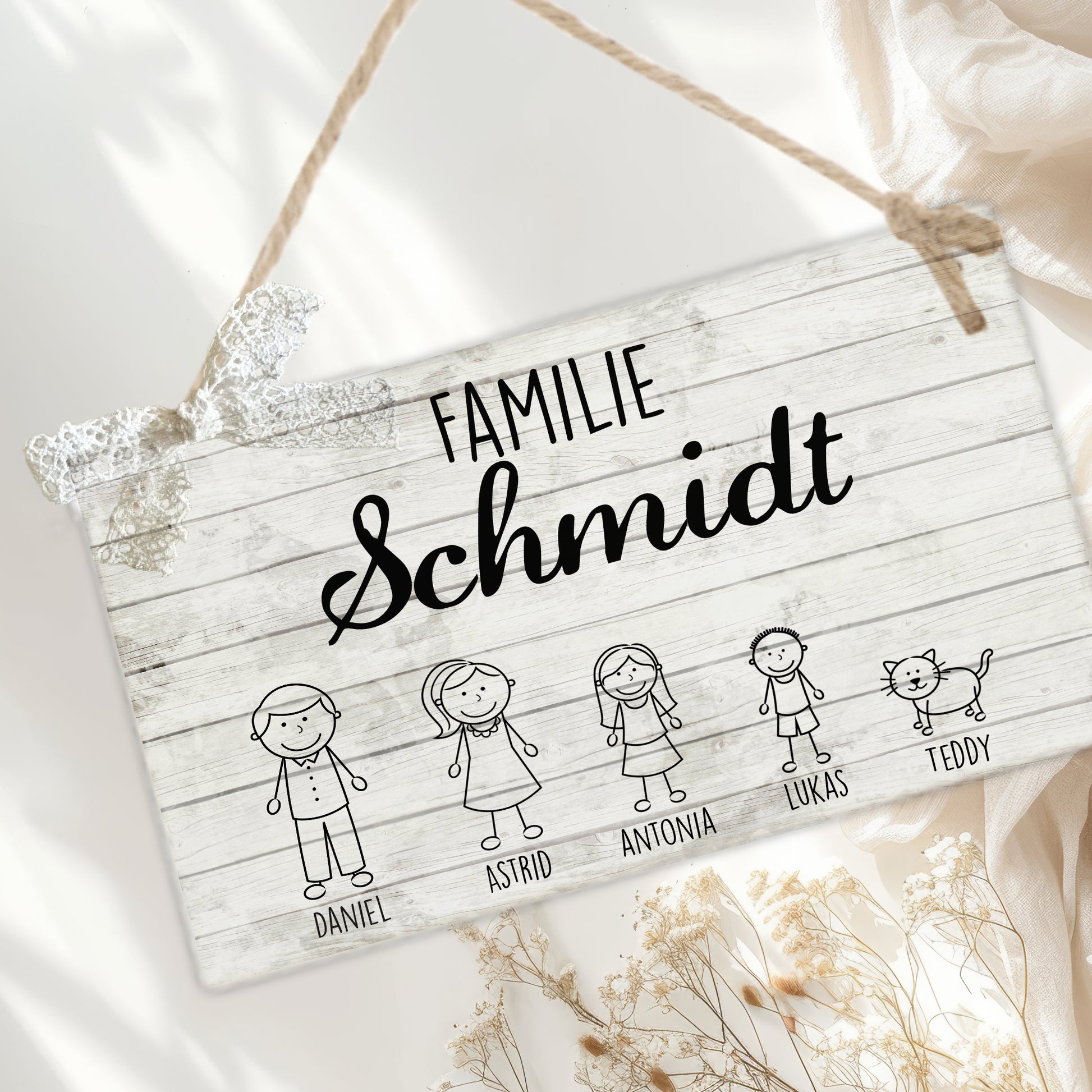 Türschild Familie personalisiert mit Namen als Geschenk