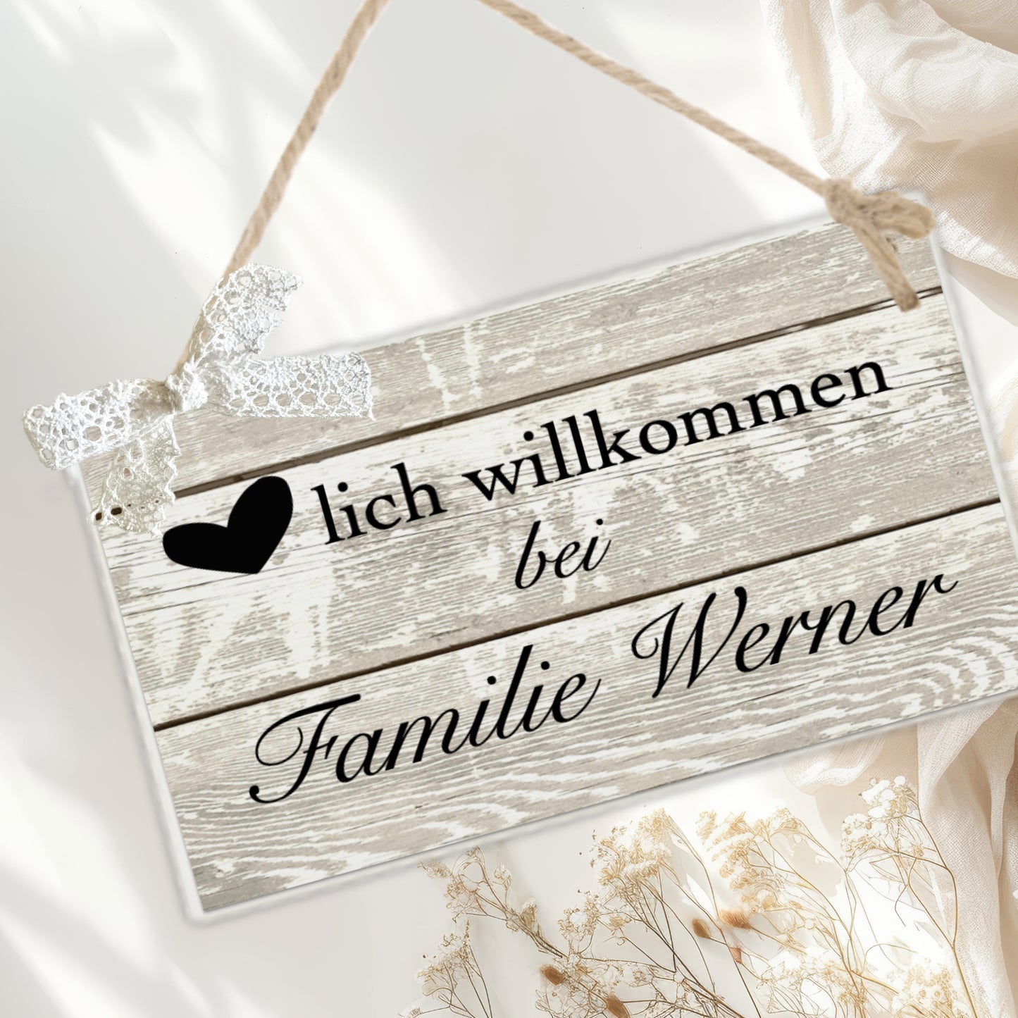 Türschild Familie personalisiertes Türschild "Herzlich Willkommen bei Familie" | Handgefertigtes Haustürschild aus Holz | 2 Größen zur Auswahl