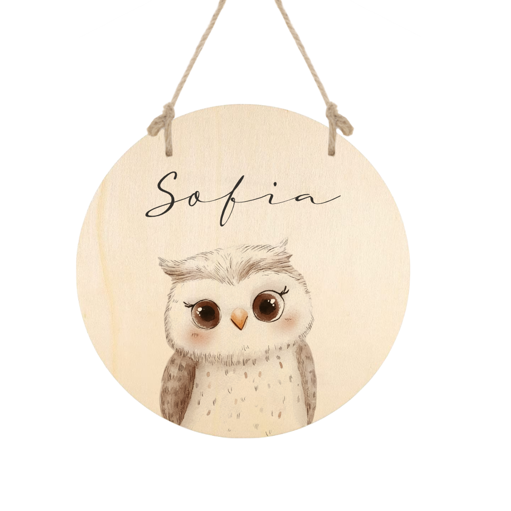 Personalisiertes Holzschild für Kinderzimmer – Türschild aus Holz mit Name & Tiermotiv – Geschenk zur Geburt & Taufe