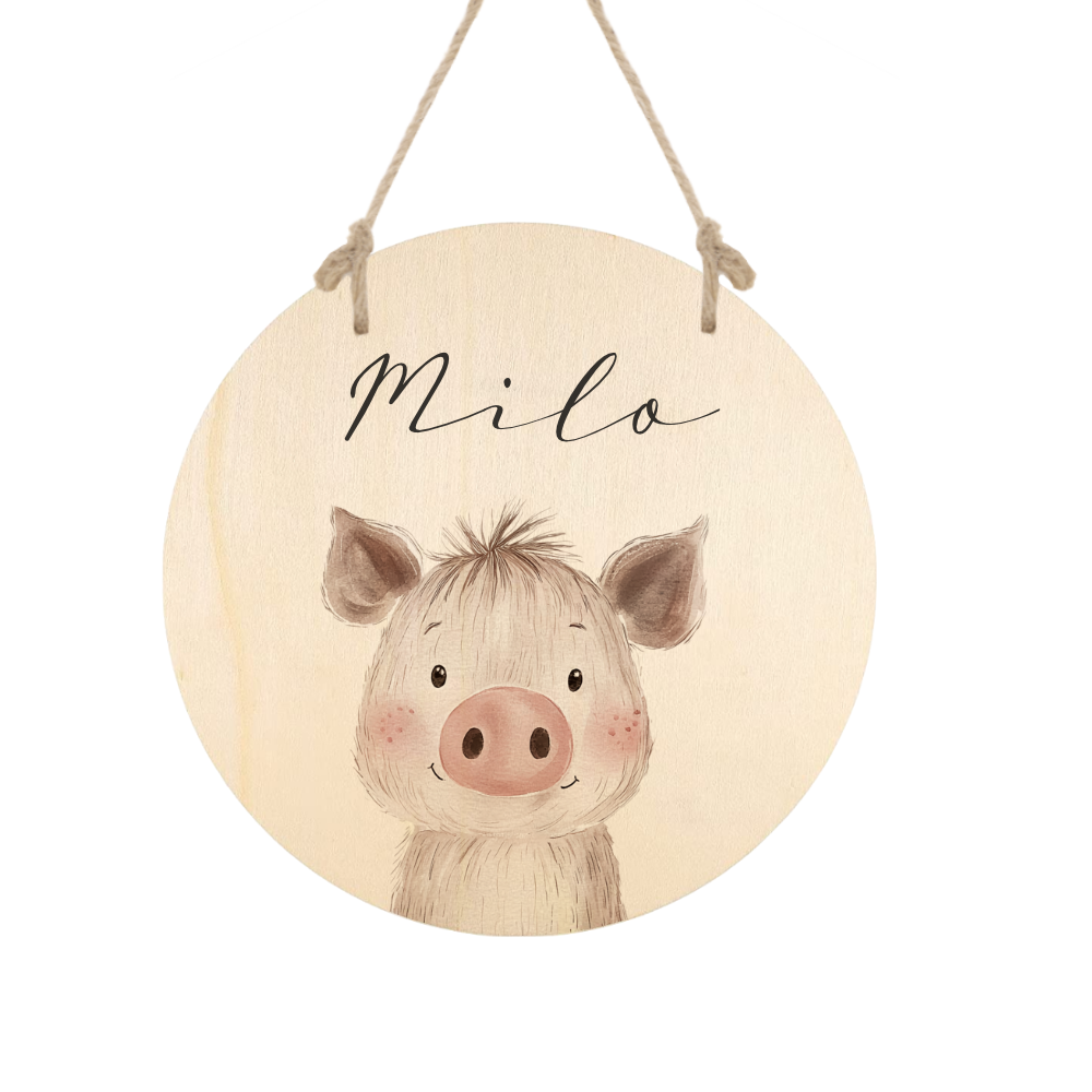 Personalisiertes Holzschild für Kinderzimmer – Türschild aus Holz mit Name & Tiermotiv – Geschenk zur Geburt & Taufe