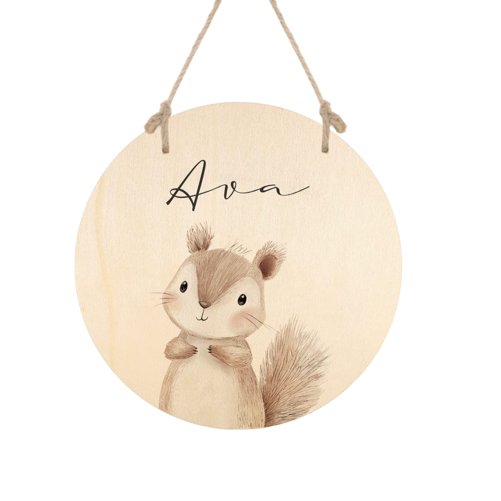 Personalisiertes Holzschild für Kinderzimmer – Türschild aus Holz mit Name & Tiermotiv – Geschenk zur Geburt & Taufe