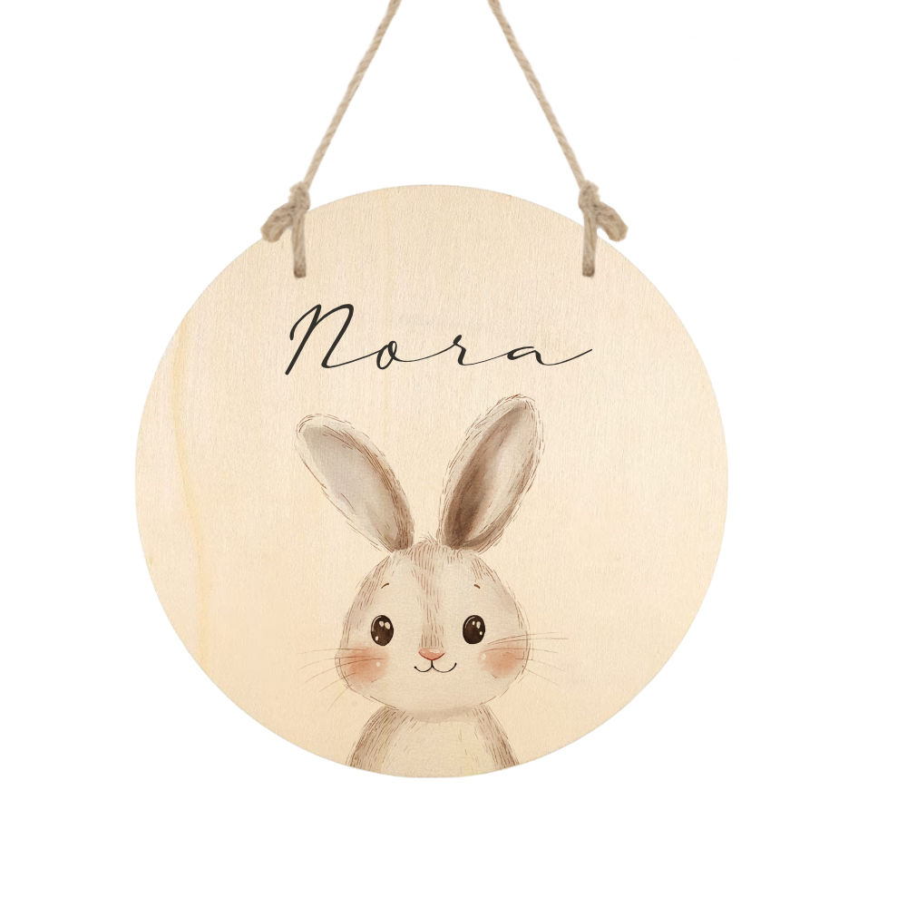 Personalisiertes Holzschild für Kinderzimmer – Türschild aus Holz mit Name & Tiermotiv – Geschenk zur Geburt & Taufe