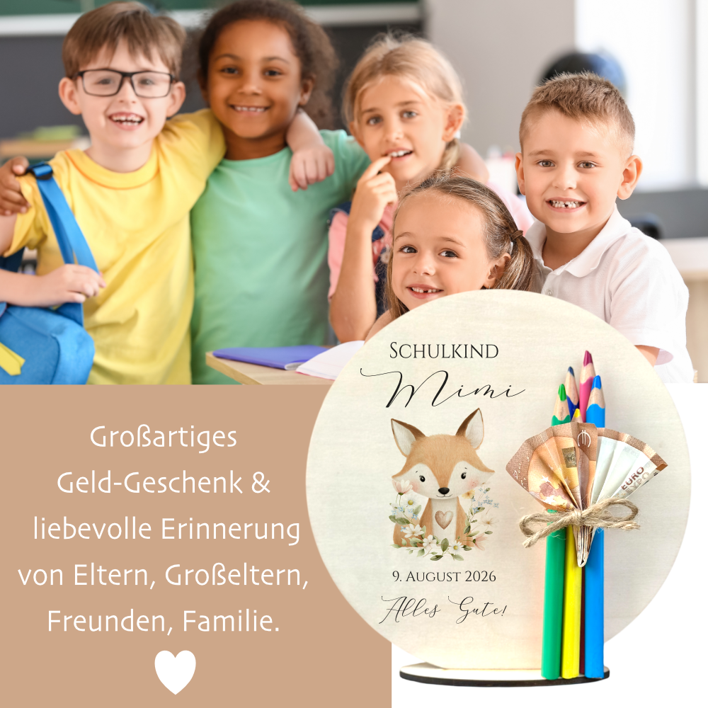 Personalisiertes Geldgeschenk zur Einschulung – Holzschild mit Namen als Geldhalter – Originelles Geschenk zum Schulanfang & Einschulungsdeko
