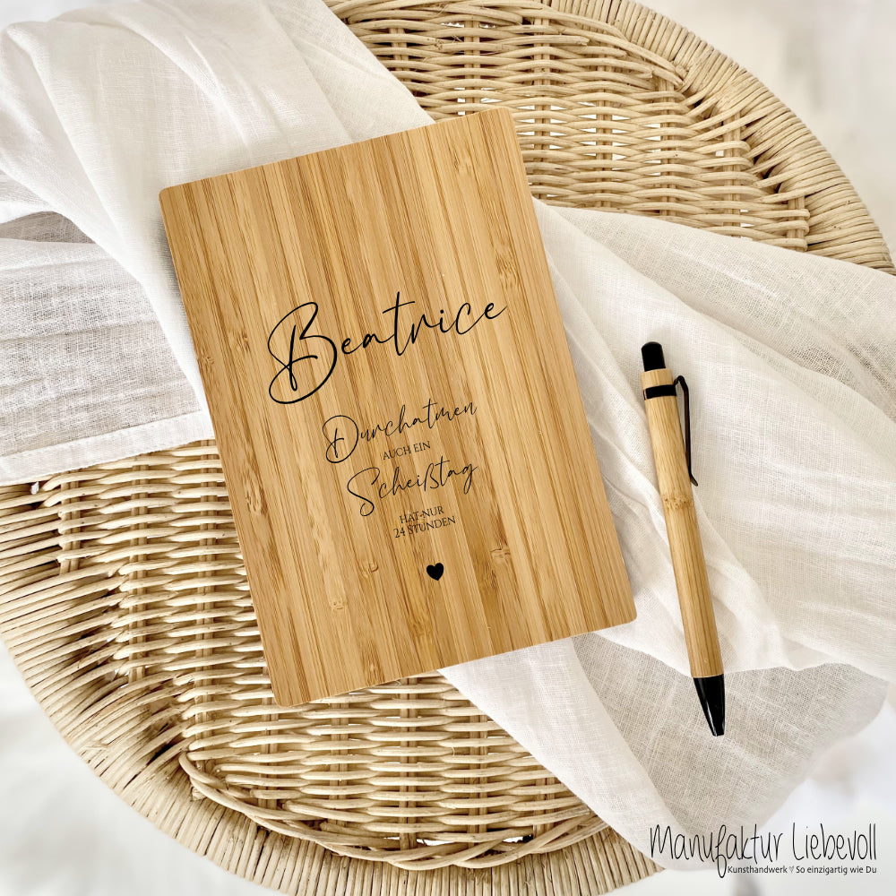 Notizbuch "Durchatmen" Tagebuch mit Namen Spruch A5 Journal Mädchen Frauen Männer Teenager Geschenk Schreibheft Journal Kugelschreiber