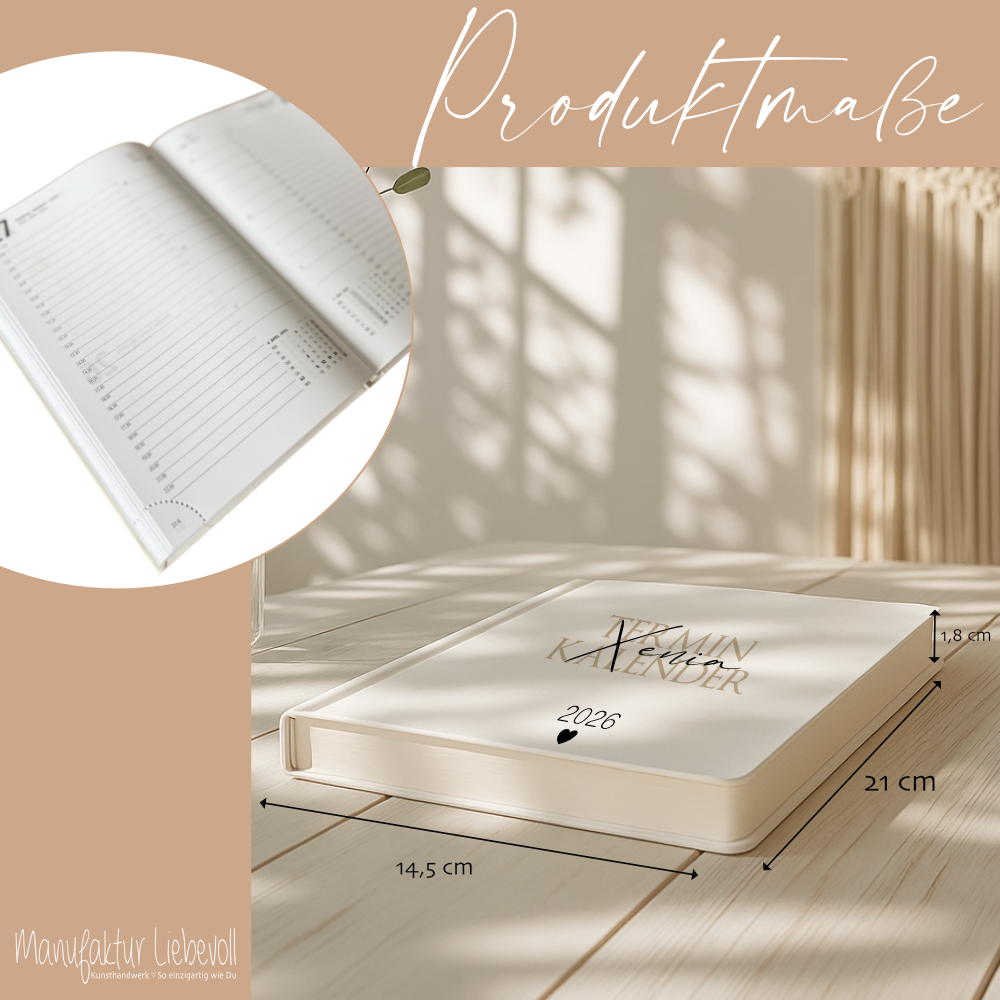 Personalisierter Terminplaner 2026 Din A5 | Hardcover Buchkalender mit Name | Weißes Cover, Modernes Design