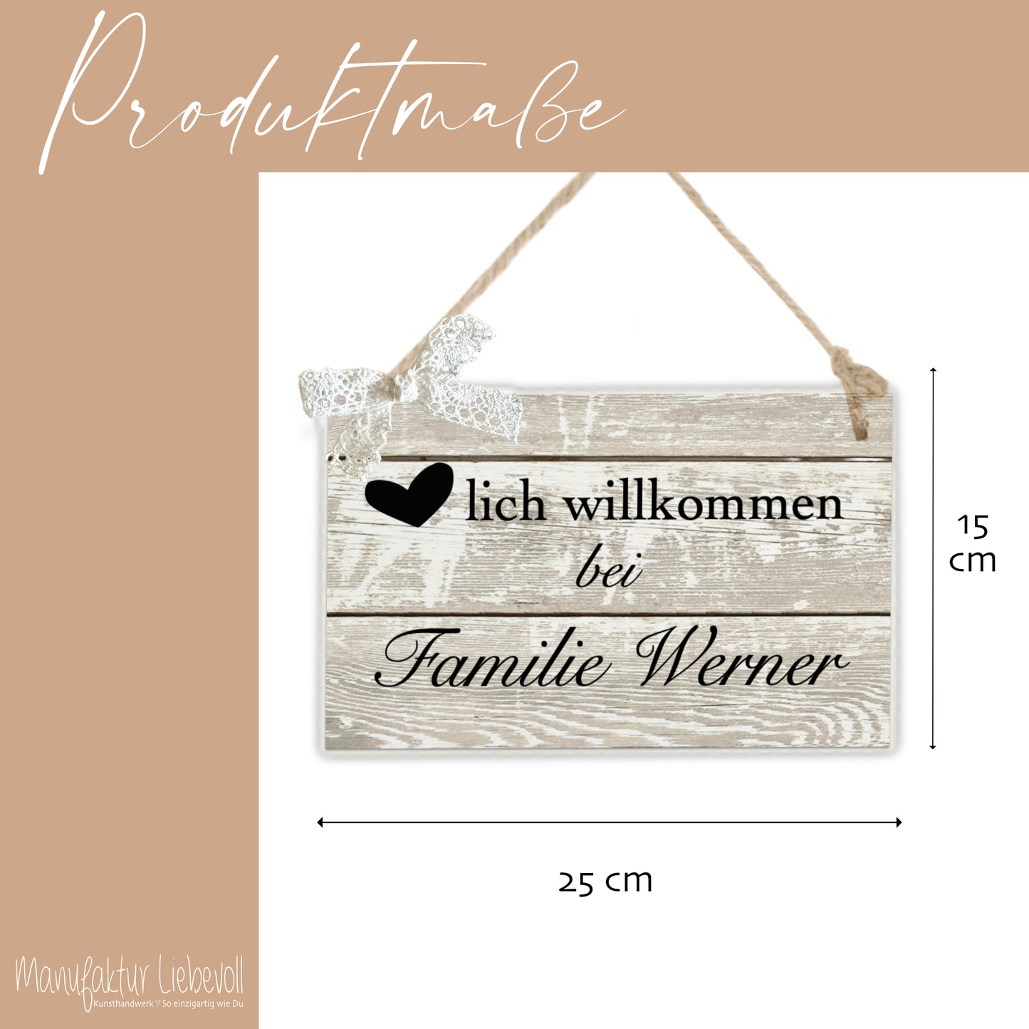 Türschild Familie personalisiertes Türschild "Herzlich Willkommen bei Familie" | Handgefertigtes Haustürschild aus Holz | 2 Größen zur Auswahl