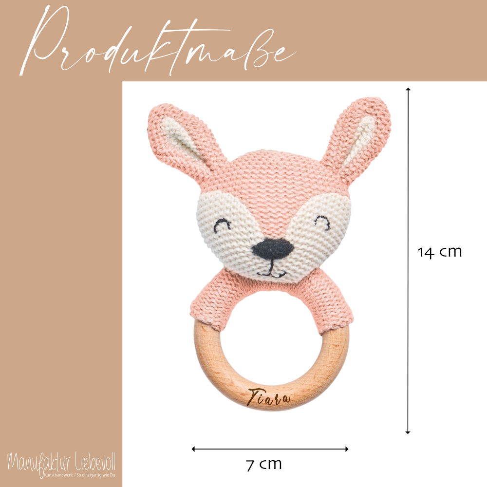 Beißring mit Rassel Personalisiert Baby Greifring Neugeborene