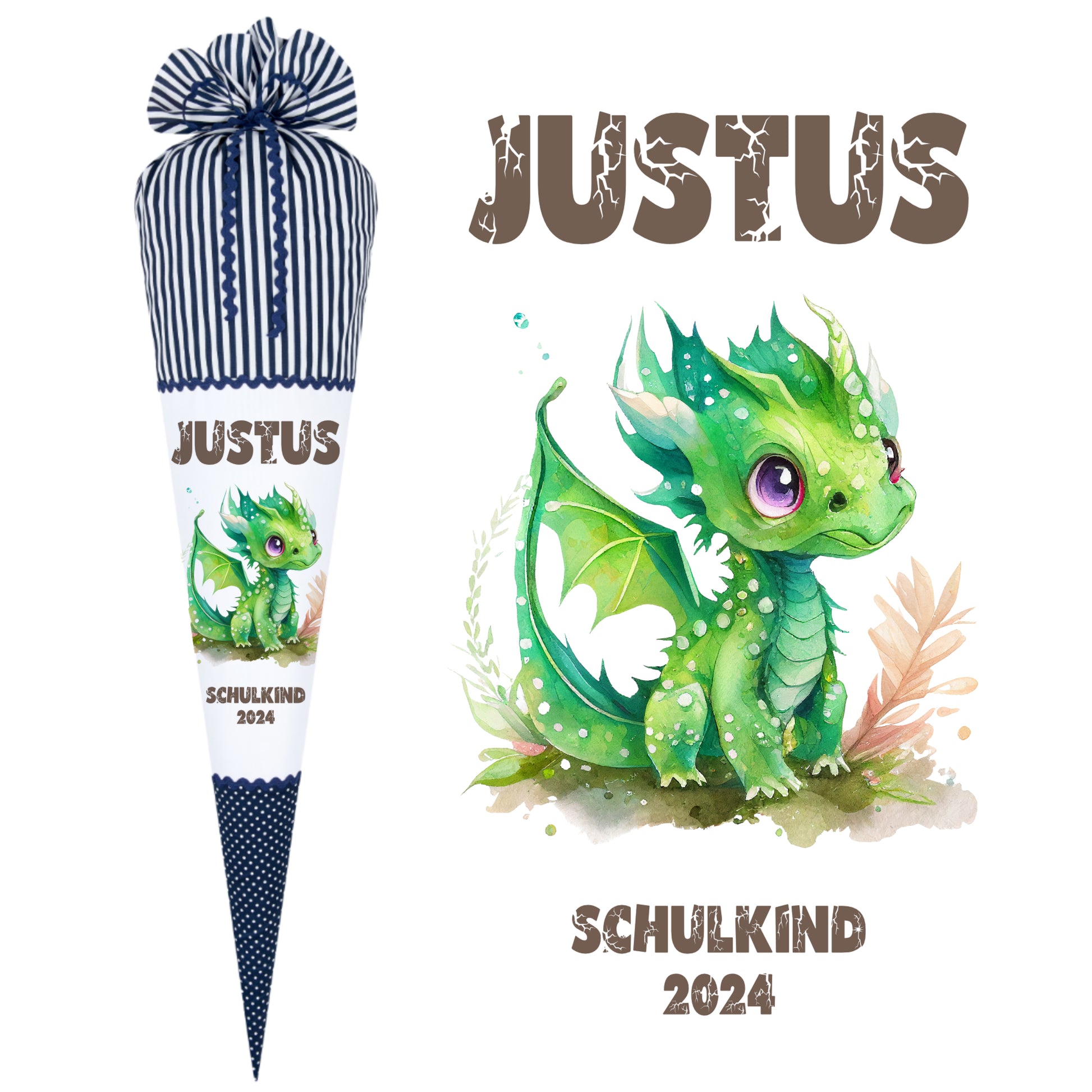 Schultüte Drache mit Namen für Jungen zur Einschulung