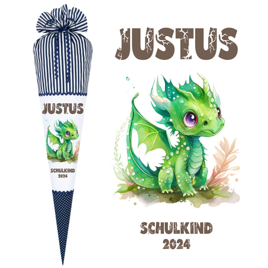 Schultüte Drache mit Namen für Jungen zur Einschulung